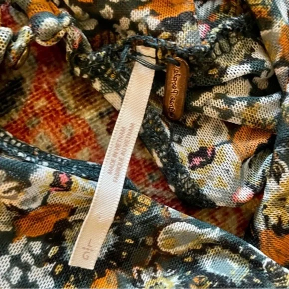 Free People All Dolled Up Floral Green Sheer High Neck Long Sleeve Mesh size L - Picture 4 of 10